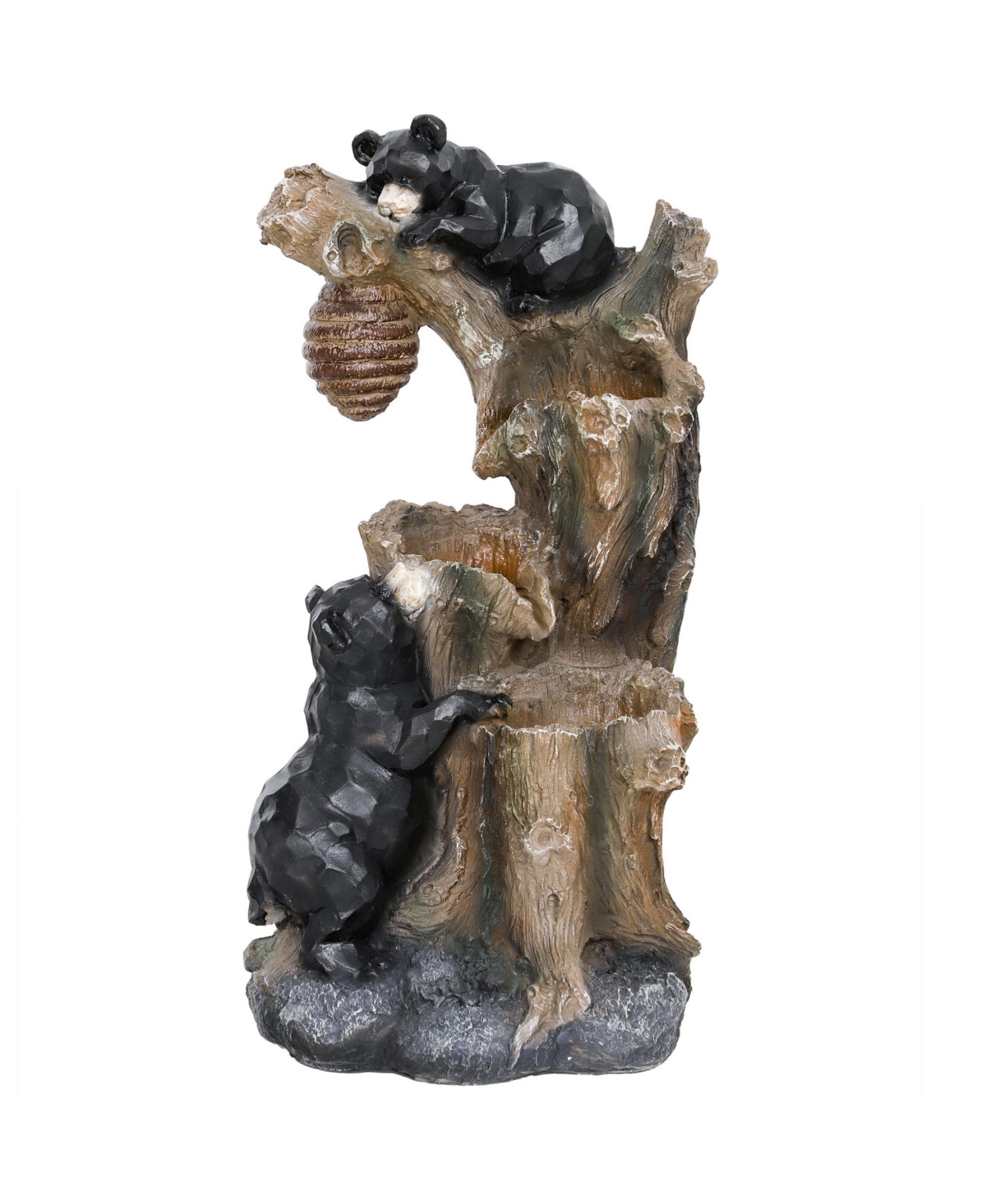22.4" 3-Tier Outdoor Water Fountain with Led Lights, Pump - Brown and black