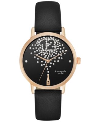 kate spade new york Women&#39;s Black Vachetta Leather Strap Watch 34mm KSW1014 - Watches - Jewelry ...