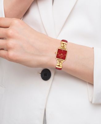 Women's Cass Gold-Tone Stainless Steel and Red Leather Strap Watch, 22mm