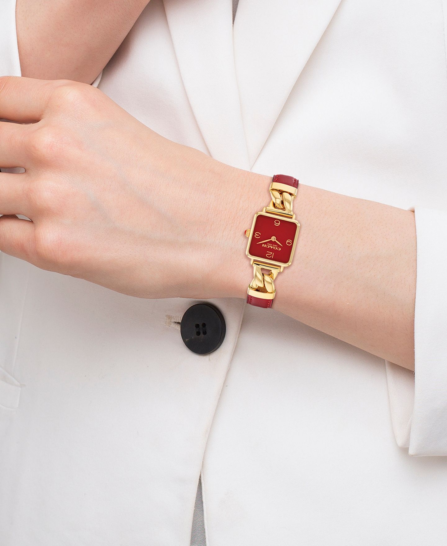 Женские часы COACH Cass Gold-Tone Stainless Steel and Red Leather Strap Watch, 22mm — фото 4