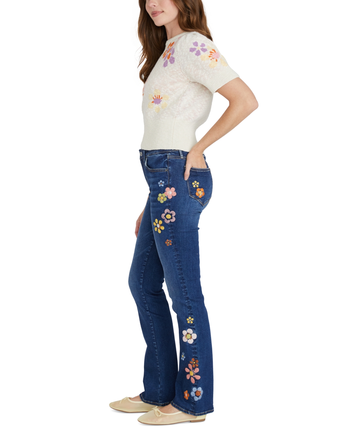 Driftwood Women's Floral Intarsia Cotton Crewneck Sweater In Dark Wash