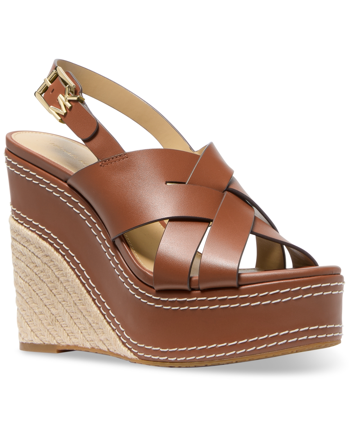 Michael Kors Nora Wedge Sandal In Leather Color In Luggage