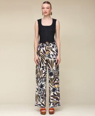 Women's Printed Linen-Blend Cargo Pants