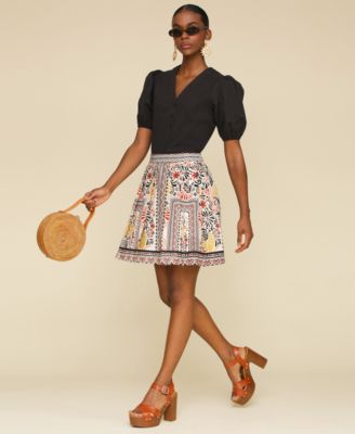 Avec Les Filles Women's Printed Linen-Blend Pleated Mini Skirt