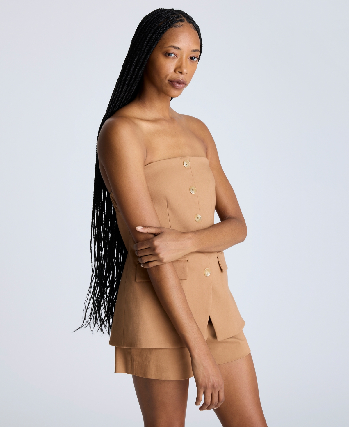 Kenneth Cole Sleeveless Button Front Bustier In Dark Honey