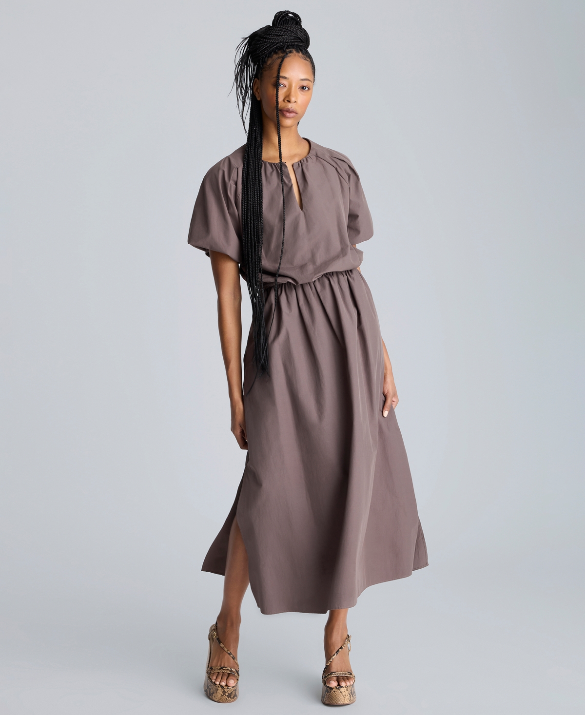 Kenneth Cole Elastic Hem Crop Top In Mocha Brown