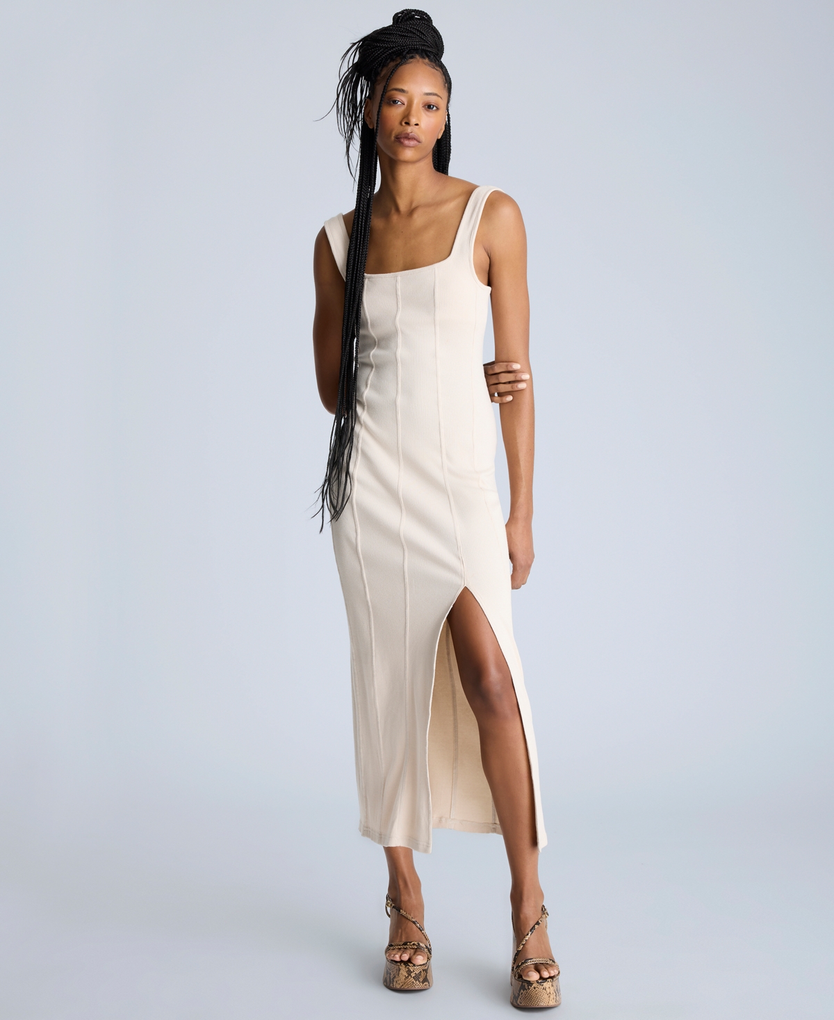 Women's Seamed Knit Bodycon Midi Dress - Oyster