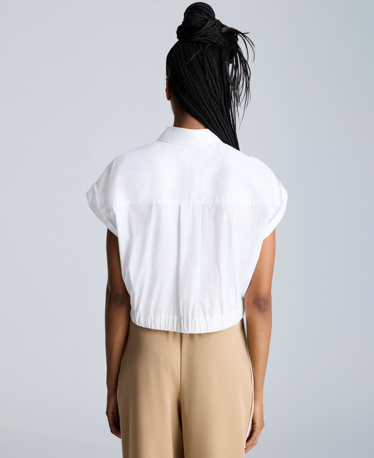 Kenneth Cole Drop Shoulder Crop Button-up Shirt In Pure White