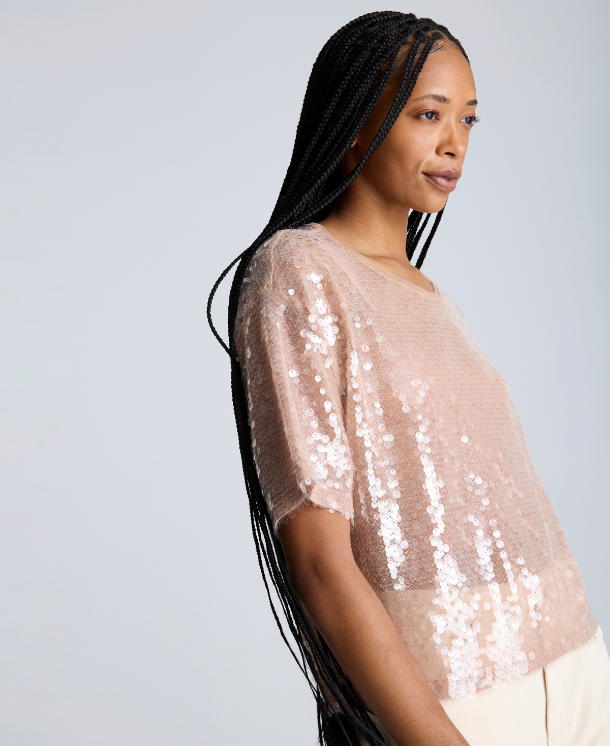 Kenneth Cole Oversized Sequin Drop Shoulder T-shirt In Dark Honey