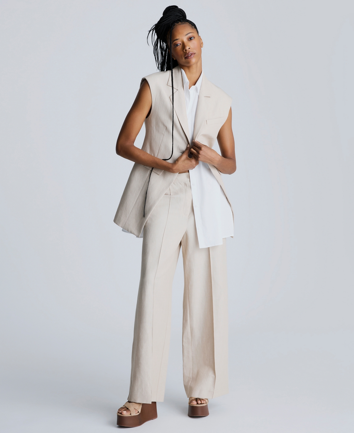 Kenneth Cole Layered Vest With Detachable Shirt Inset In Lt Bronze,pure White