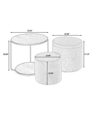 Streamdale Multi-Functional Ottoman with Drum Stool and Storage (Beige)