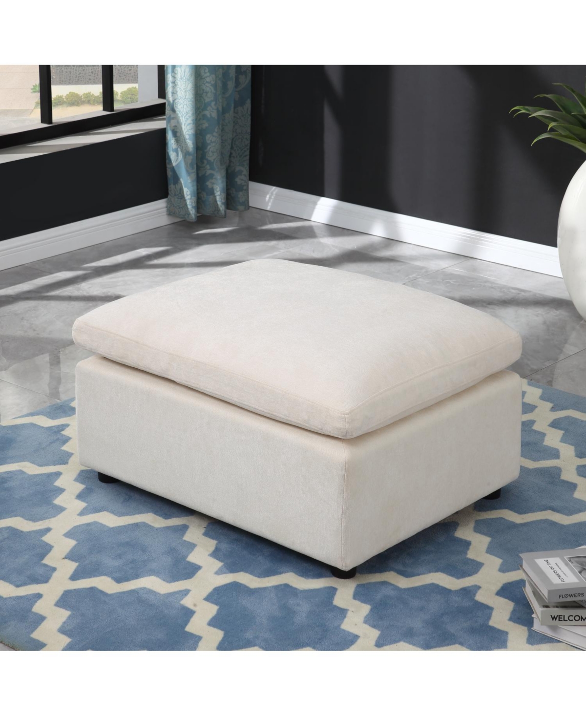 Streamdale Modern Upholstered Square Modular Ottoman for Sectional Sofa,Sectional Sofa Couch, Chenille Beige