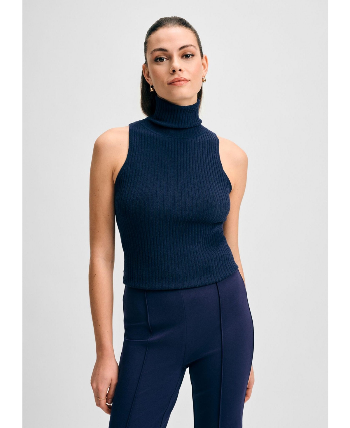 Women's Rib Turtleneck Shell Tank - Black