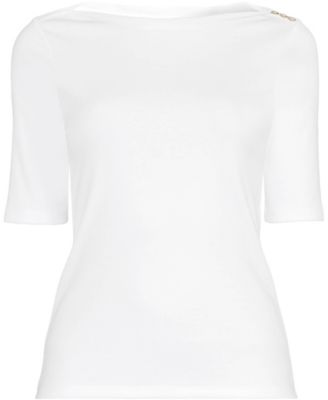 Women's Supima Cotton Elbow Sleeve Boatneck Button Shoulder Tee
