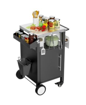Streamdale Black Outdoor Grill Cart, Rolling BBQ Table with Storage & Hooks