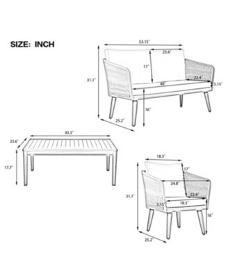 Streamdale 4-Piece Patio Furniture Set, Loveseat, Rope Conversation Set, Cushions (Beige/Grey)