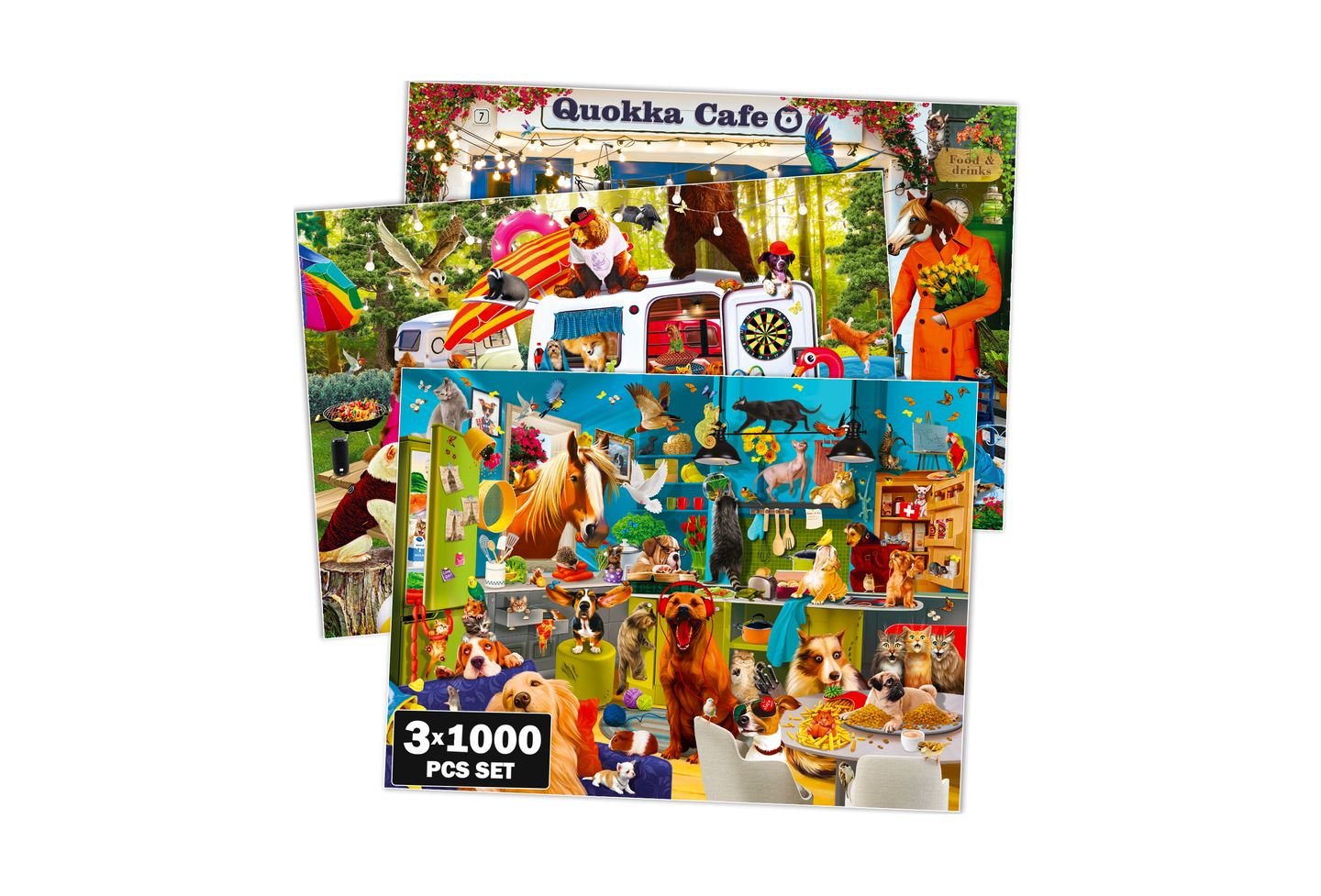 Детский пазл Quokka 1000 Pieces Jigsaw Puzzle, Ages 8+, цвет: 3 Set Animals — фото 1
