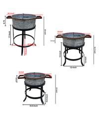 3-Piece Galvanized Metal Planter Set – Round Tub Design with Iron Stands