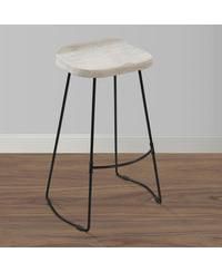 Handcrafted Backless Barstool – Washed Mango Wood Saddle Seat & Metal Base