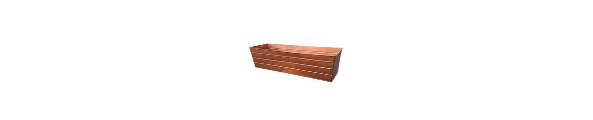 Decorative Metal Planter &#x2013; Large Rectangular Box with Embossed Lines - Copper