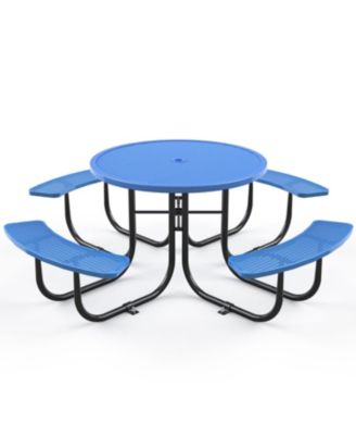 Streamdale Round Outdoor Steel Picnic Table 46" with umbrella pole,Blue