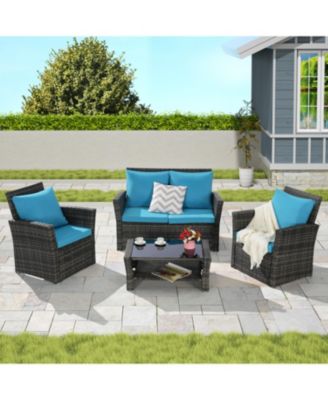 4-Piece Outdoor Patio Furniture Set, Rattan Chairs, Glass Table