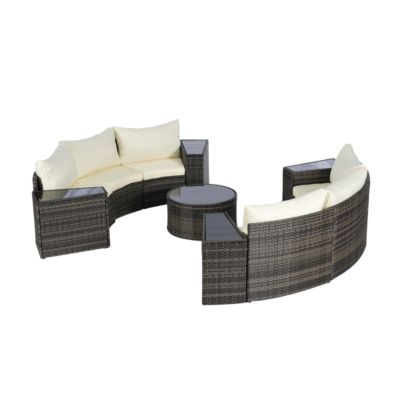 11-pc Half-Moon Patio Set, Sectional Sofa & Glass Coffee Table