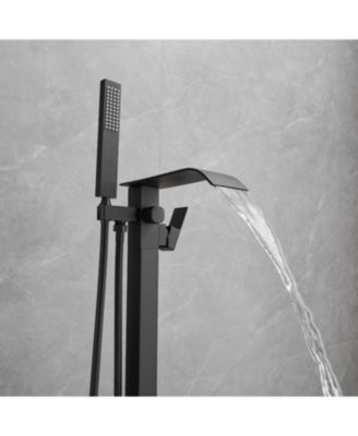 Hand Shower Brass Waterfall Floor Mount Tub Filler Single-Handle Freestanding Tub Faucet