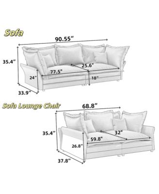 90.55" Modern Sofa with Deep Seat and Pillows, Convertible Chaise for Home Offices