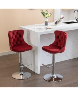 Set of 2 Adjustable Swivel Velvet Barstools with Tufted Back and Chrome Base for Kitchen Island, Home Bar & Pub