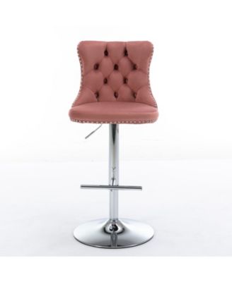 Set of 2 Adjustable Swivel Velvet Upholstered Bar Stools, Tufted, Chrome Base for Kitchen Island, Home Bar-The Pop Home