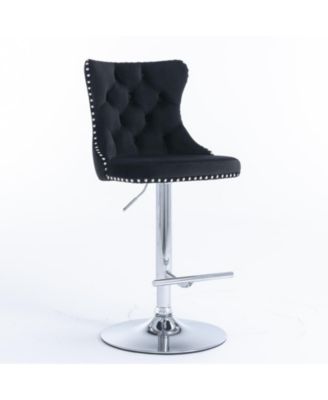 Set of 2 Adjustable Swivel Velvet Upholstered Bar Stools, Tufted, Chrome Base for Kitchen Island, Home Bar-The Pop Home