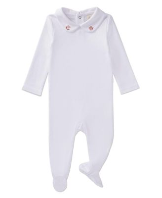 Baby Girls 3 Piece 100% Pima Footie Set with Peter Pan Collar and Embroidered Hearts