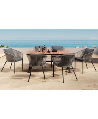 Streamdale 7pc Patio Dining Set, Acacia tabletop, metal frame, all-weather, for garden/balcony