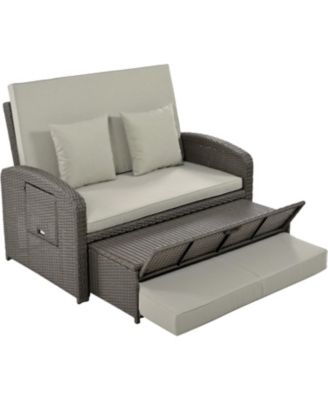 Streamdale PE Wicker Double Chaise Lounge, Reclining, Cushions, Cover, Gray