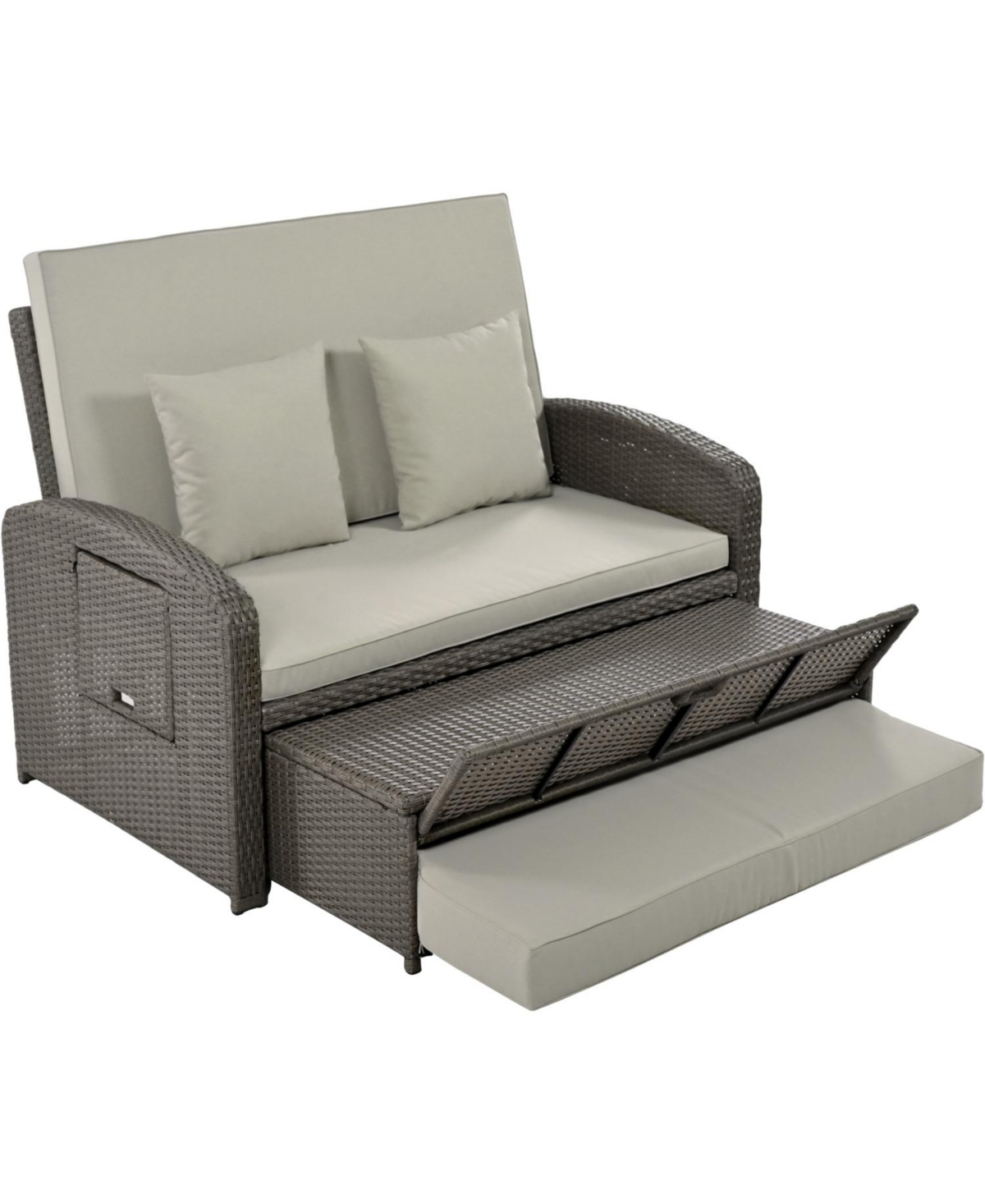 Streamdale Pe Wicker Double Chaise Lounge, Reclining, Cushions, Cover, Gray
