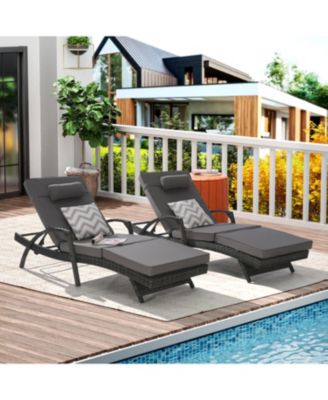 Streamdale Outdoor Wicker Reclining Lounge Chair Set, Cushioned, 150° Recline
