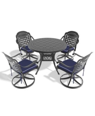 Streamdale 5-pc Cast Aluminum Dining Set, 4 Swivel Chairs, 39" Round Table, Black Frame