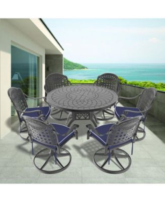 Streamdale 7-Pc Cast Aluminum Dining Set, 6 Swivel Chairs, 47" Round Table, Black Frame