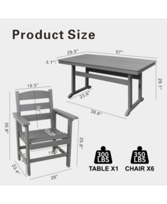 Streamdale 7pc HDPE Patio Set, 6 Chairs, 51" Table, Outdoor Dining for Garden/Pool (Black)