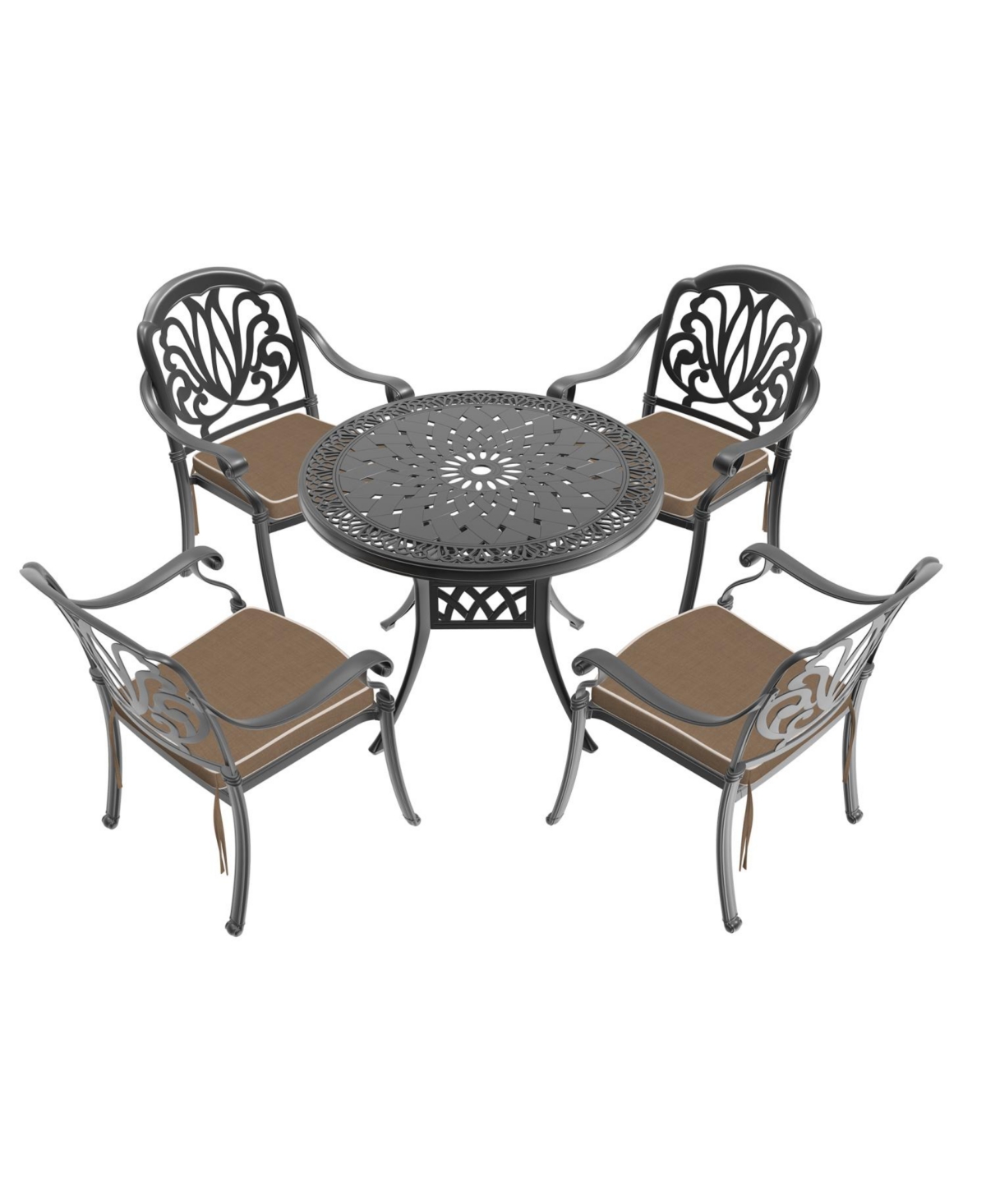 Cushioned 5-pc Cast Aluminum Patio Set (Random Colors