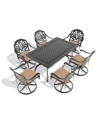 Streamdale 7-pc Cast Aluminum Dining Set, 6 Swivel Chairs, Rectangular Table, Black Frame