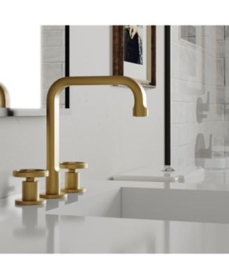 Industry Style 8 in. Widespread Double Handle High-Arc Bathroom Faucet Water-Saving With Drain Kit in Brushed Gold