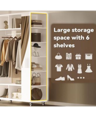 Closet Racks on Wheels with Mirror and 10 Shelves, Movable