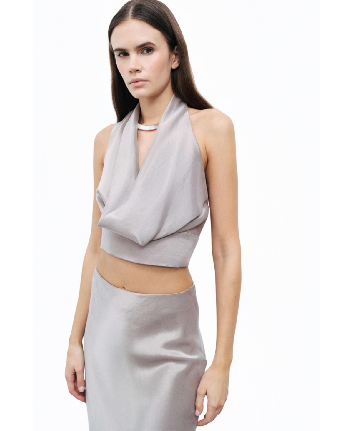 Women's Backless Belted Blouse - Dark beige
