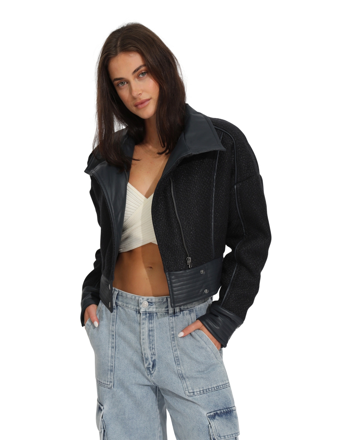 Women's Mad Love Cropped Bomber Jacket - Navy