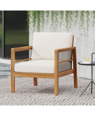 Streamdale Acacia/Wicker Outdoor Club Chair, Deep Seating, Beige Cushion