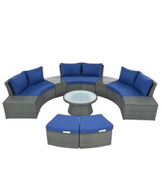 Streamdale 10-Pc Half-Round Rattan Patio Sofa Set, Free Combo, Blue