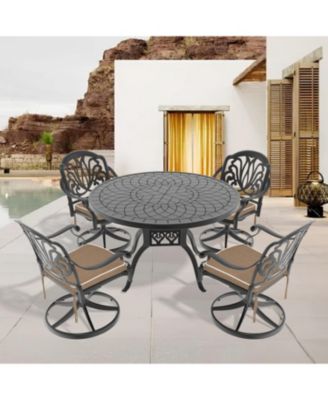 Streamdale 5-Pc Cast Aluminum Dining Set, 4 Swivel Chairs, 47" Round Table