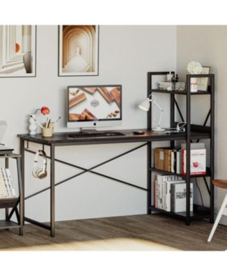 Computer Desk 55" with Power Outlet and Storage Shelves